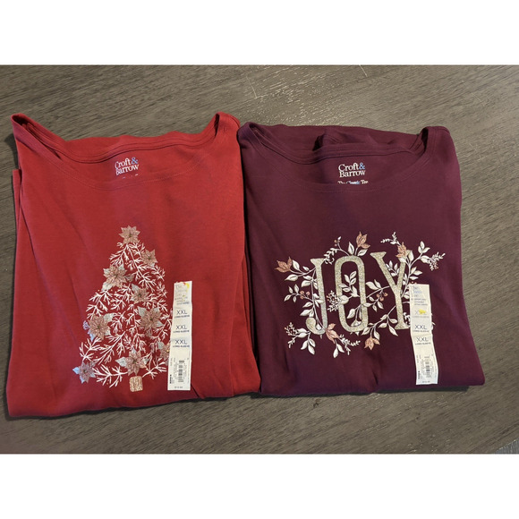 NWT Croft & Barrow Women's Set of Two Holiday Long Sleeve Classic Tee's Size XXL - Picture 10 of 10